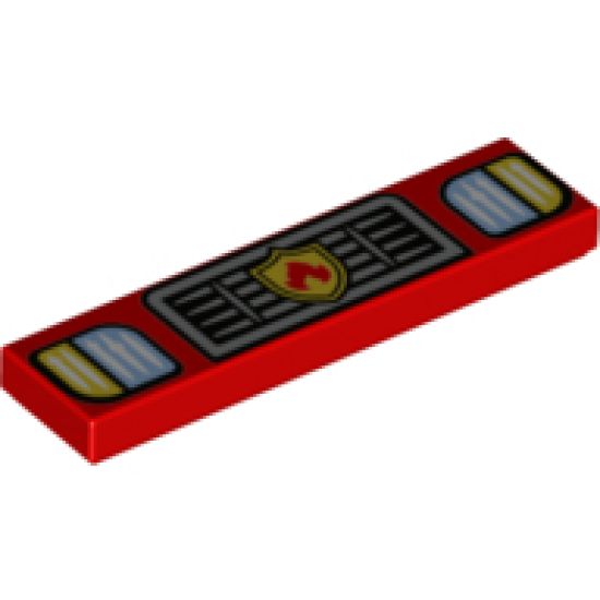 Tile 1 x 4 with Headlights and Silver Grille with Fire Logo Badge Pattern