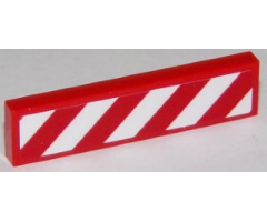 Tile 1 x 4 with Red and White Danger Stripes Thick (White Corners) Pattern Right (Sticker) - Sets 60111 / 60116