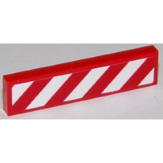 Tile 1 x 4 with Red and White Danger Stripes Thick (White Corners) Pattern Right (Sticker) - Sets 60111 / 60116