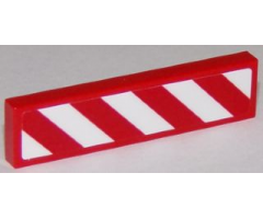 Tile 1 x 4 with Red and White Danger Stripes Thick (White Corners) Pattern Left (Sticker) - Sets 60111 / 60116