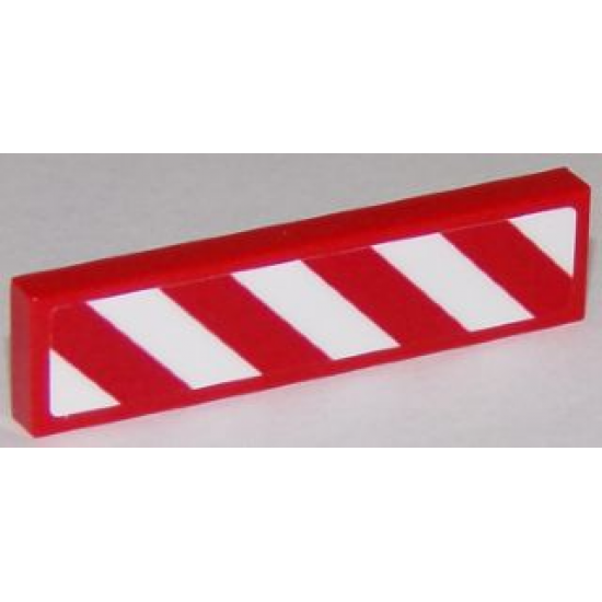 Tile 1 x 4 with Red and White Danger Stripes Thick (White Corners) Pattern Left (Sticker) - Sets 60111 / 60116