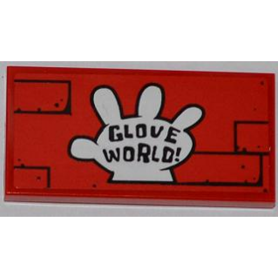 Tile 2 x 4 with 'GLOVE WORLD!' and Bricks Pattern (Sticker) - Set 3816