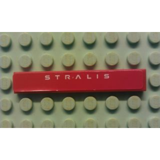 Tile 1 x 6 with White 'STRALIS' on Red Background Pattern (Sticker) - Set 8654