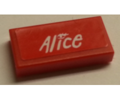Tile 1 x 2 with White 'Alice' on Red Background Pattern (Sticker) - Set 8142-2