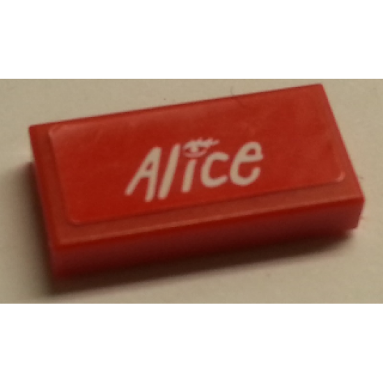 Tile 1 x 2 with White 'Alice' on Red Background Pattern (Sticker) - Set 8142-2
