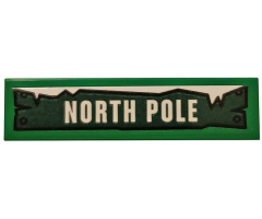 Tile 1 x 4 with White 'NORTH POLE' and Ice on Dark Green Road Sign Pattern (Sticker) - Set 40353