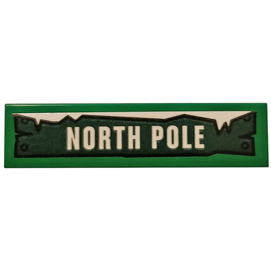 Tile 1 x 4 with White 'NORTH POLE' and Ice on Dark Green Road Sign Pattern (Sticker) - Set 40353