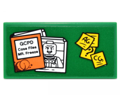 Tile 2 x 4 with Orange Case File with 'GCPD Case Files MR. Freeze', Mugshot and Yellow Notes Pattern (Sticker) - Set 76052