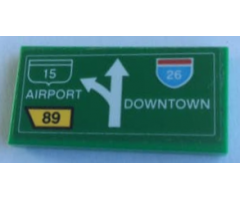 Tile 2 x 4 with Road Sign with 'AIRPORT', 'DOWNTOWN', Arrow, '15', '26' and '89' Pattern (Sticker) - Set 76057