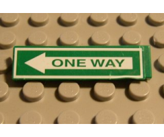Tile 1 x 4 with Green 'ONE WAY' on White Arrow Pattern (Sticker) - Sets 4850 / 4853