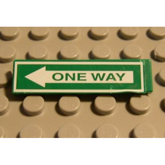 Tile 1 x 4 with Green 'ONE WAY' on White Arrow Pattern (Sticker) - Sets 4850 / 4853