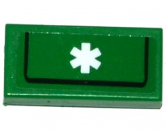 Tile 1 x 2 with White EMT Star of Life and Black Line Pattern (Sticker) - Set 60109