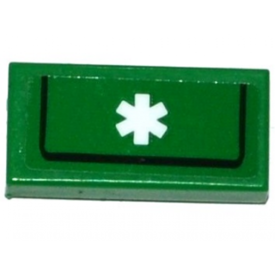 Tile 1 x 2 with White EMT Star of Life and Black Line Pattern (Sticker) - Set 60109