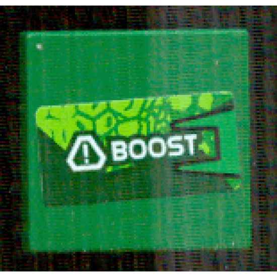 Tile 2 x 2 with Lime Scales and White Exclamation Mark in Triangle and 'BOOST' Pattern Model Left Side (Sticker) - Set 8114
