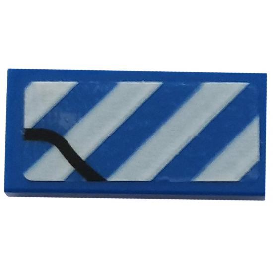 Tile 1 x 2 with Black Line and White Danger Stripes Pattern Model Left Side (Sticker) - Set 76125