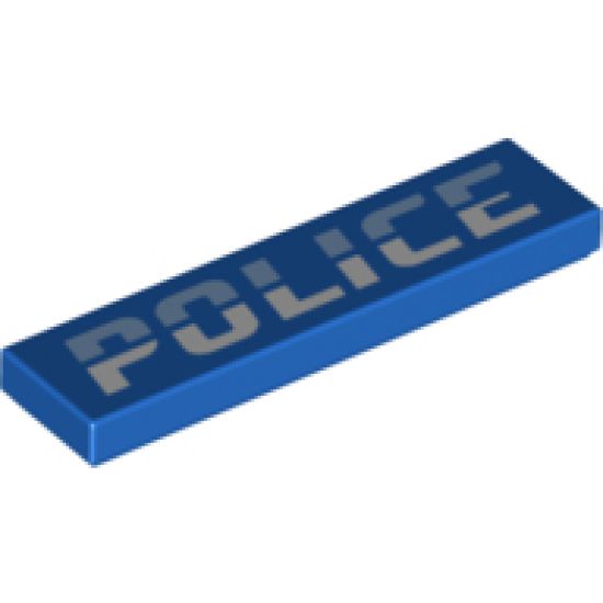 Tile 1 x 4 with Bright Light Blue and White 'POLICE' Pattern