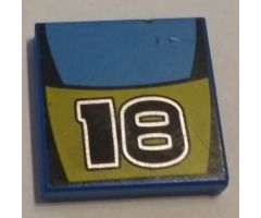 Tile 2 x 2 with Number 18 and Medium Blue / Yellow Stripes Pattern