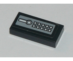 Tile 1 x 2 with White Buttons and Lever Pattern (Sticker) - Set 60142