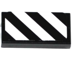 Tile 1 x 2 with Black and White Danger Stripes Pattern (Sticker) - Set 41117