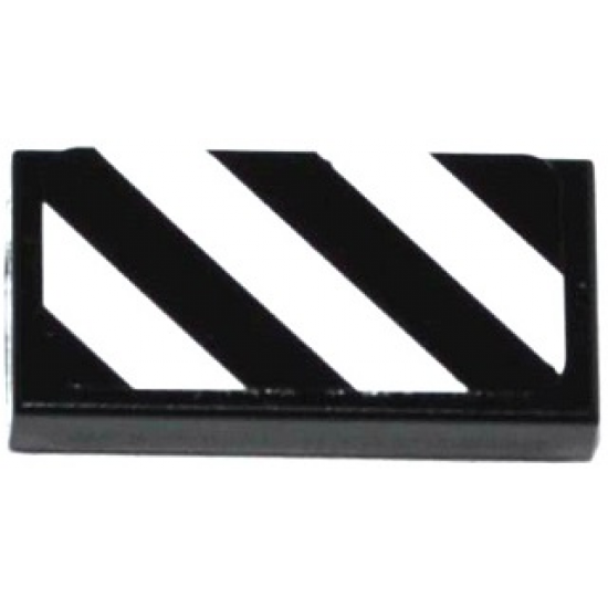 Tile 1 x 2 with Black and White Danger Stripes Pattern (Sticker) - Set 41117