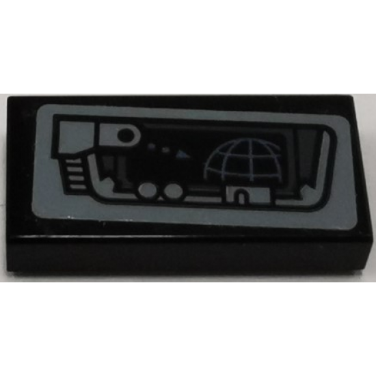 Tile 1 x 2 with Black and Dark Bluish Gray Monitor and Navigation System Pattern (Sticker) - Set 75149