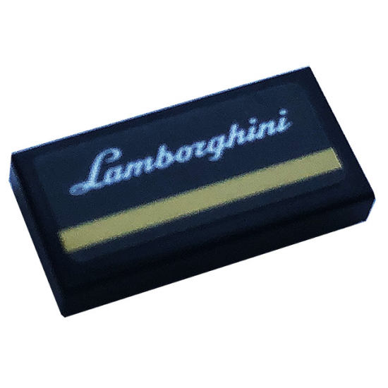 Tile 1 x 2 with Silver 'Lamborghini' and Gold Stripe Pattern (Sticker) - Set 76899