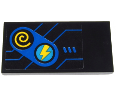 Tile 2 x 4 with Blue Game Controls with Yellow Lightning Bolt and Spiral Buttons and Blue Lines on Black Background Pattern (Sticker) - Set 71711