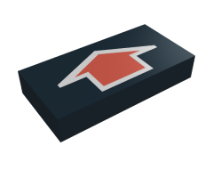 Tile 1 x 2 with Arrow Short Red with Silver Border Pattern