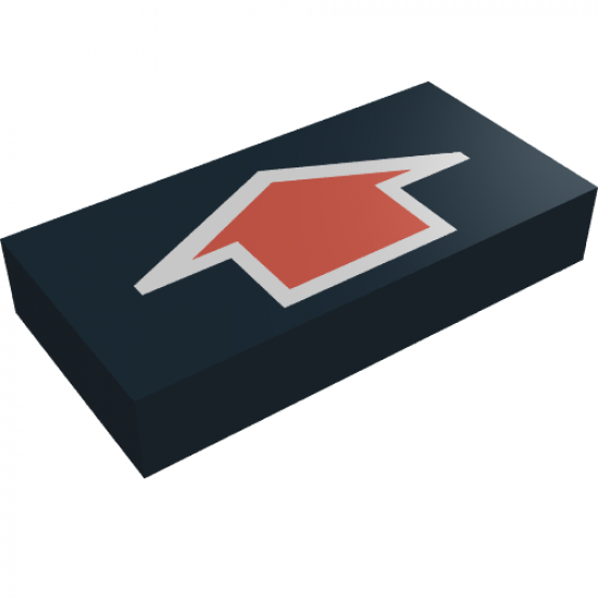 Tile 1 x 2 with Arrow Short Red with Silver Border Pattern
