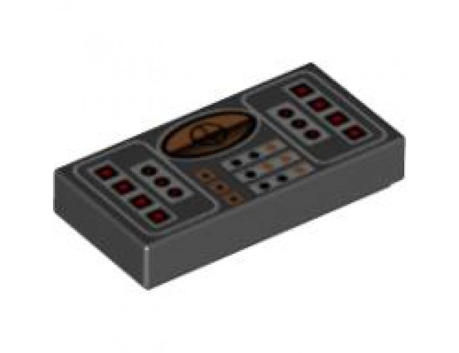 Tile 1 x 2 with Avionics SW Copper, Red & Silver Pattern