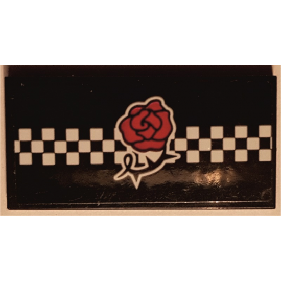 Tile 2 x 4 with Red Rose and White Checkered Stripe Pattern (Sticker) - Set 41352