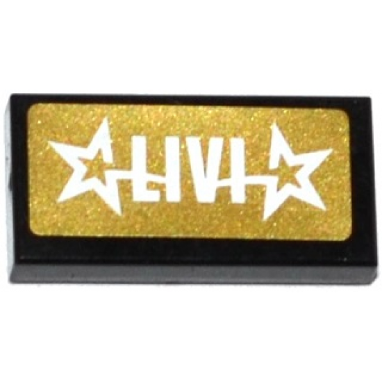 Tile 1 x 2 with 'LIVI' and 2 Stars on Gold Background Pattern (Sticker) - Set 41106