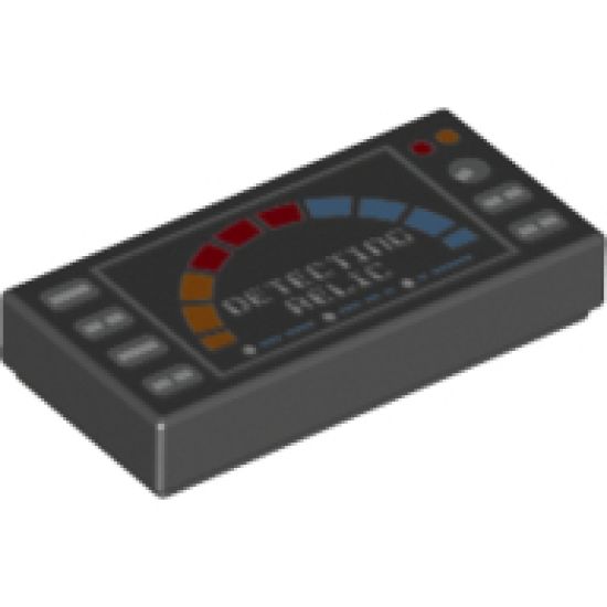 Tile 1 x 2 with Silver Buttons, Meter and 'DETECTING RELIC' Pattern