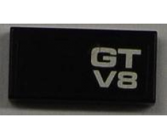Tile 1 x 2 with Silver 'GT' and 'V8' Pattern (Sticker) - Set 8186