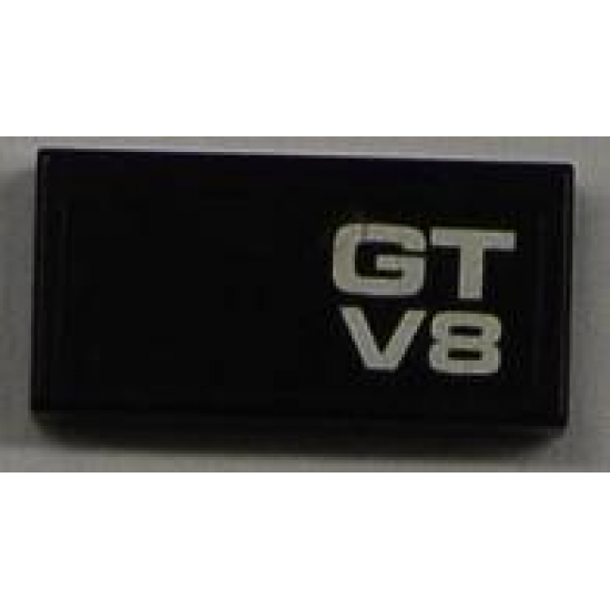 Tile 1 x 2 with Silver 'GT' and 'V8' Pattern (Sticker) - Set 8186