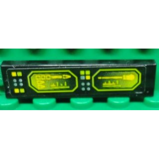 Tile 1 x 4 with Buttons and Neon Green Screens on Black Background Pattern Model Left Side (Sticker) - Set 8107