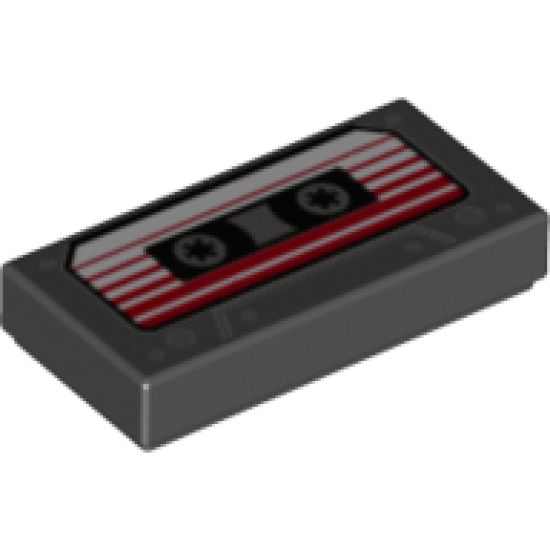 Tile 1 x 2 with Audio Cassette, White Label with Red Stripes Pattern