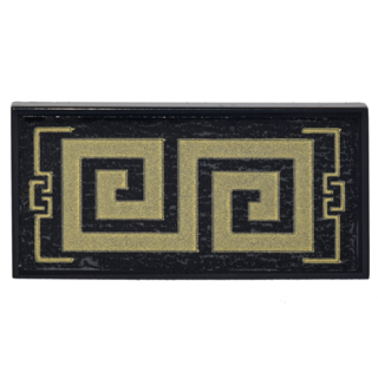 Tile 2 x 4 with Gold Geometric Border and Symbols Pattern (Sticker) - Set 70620