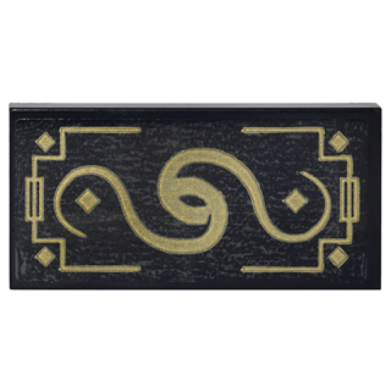 Tile 2 x 4 with Gold Geometric Border with Diamonds and Swirls Pattern (Sticker) - Set 70620