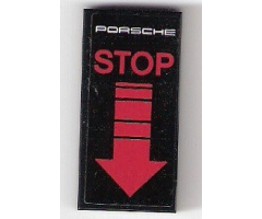Tile 2 x 4 with White 'PORSCHE' and Red 'STOP' and Arrow on Black Background Pattern (Sticker) - Set 75876