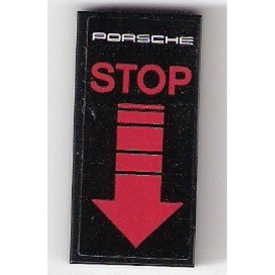 Tile 2 x 4 with White 'PORSCHE' and Red 'STOP' and Arrow on Black Background Pattern (Sticker) - Set 75876