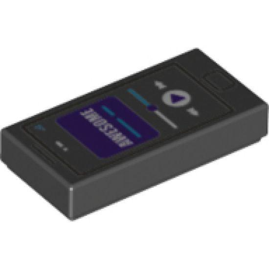 Tile 1 x 2 with Cell Phone / Smartphone with Purple Screen, White 'AWESOME' Pattern