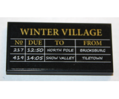 Tile 2 x 4 with 'WINTER VILLAGE' and Train Schedule Pattern (Sticker) - Set 10259