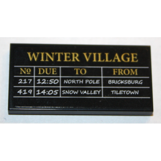 Tile 2 x 4 with 'WINTER VILLAGE' and Train Schedule Pattern (Sticker) - Set 10259