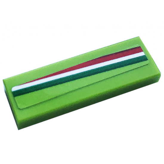 Tile 1 x 3 with Red, White and Green Stripes Pattern Model Left Side (Sticker) - Set 76899