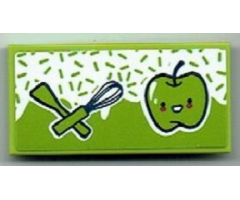 Tile 2 x 4 with Spatula, Whisk and Apple Pattern (Sticker) - Set 41393