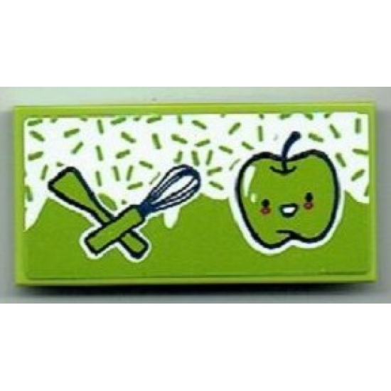 Tile 2 x 4 with Spatula, Whisk and Apple Pattern (Sticker) - Set 41393