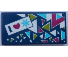 Tile 2 x 4 with 'I', Heart and Snowflake on Dark Blue Background Pattern with Triangles (Sticker) - Set 41321