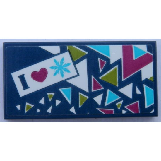 Tile 2 x 4 with 'I', Heart and Snowflake on Dark Blue Background Pattern with Triangles (Sticker) - Set 41321