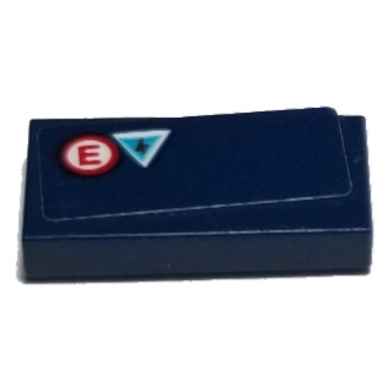 Tile 1 x 2 with Red Letter E in Circle and Electricity Danger Triangle Pattern (Sticker) - Set 75885